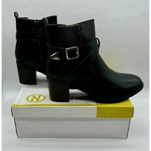 G.N.D Fashion Women's Faux‎ Leather Boots Zip Up With Strap Buckle Black Size 9